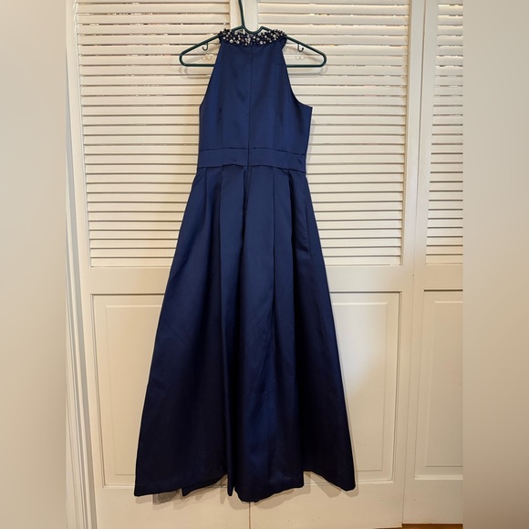 Eliza J Navy Satin Beaded Neckline Evening Gown - Picture 9 of 9